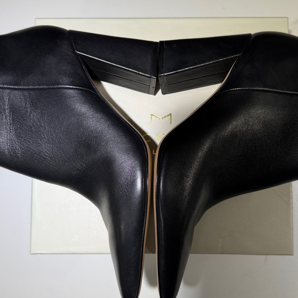 🥳NEW MARC FISHER Mlyanara 3 1/2” Heel Leather Ankle Boots, Black - Picture 6 of 16